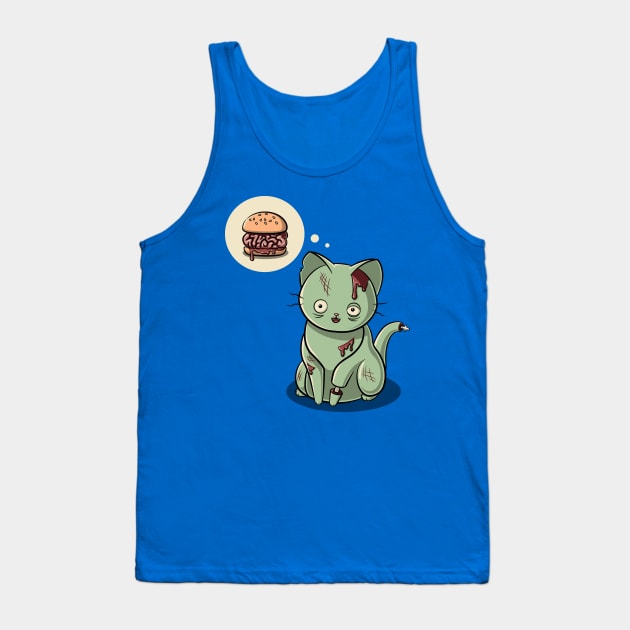 Zombie Cat Can Haz Brain Burger? Tank Top by SJayneDesign